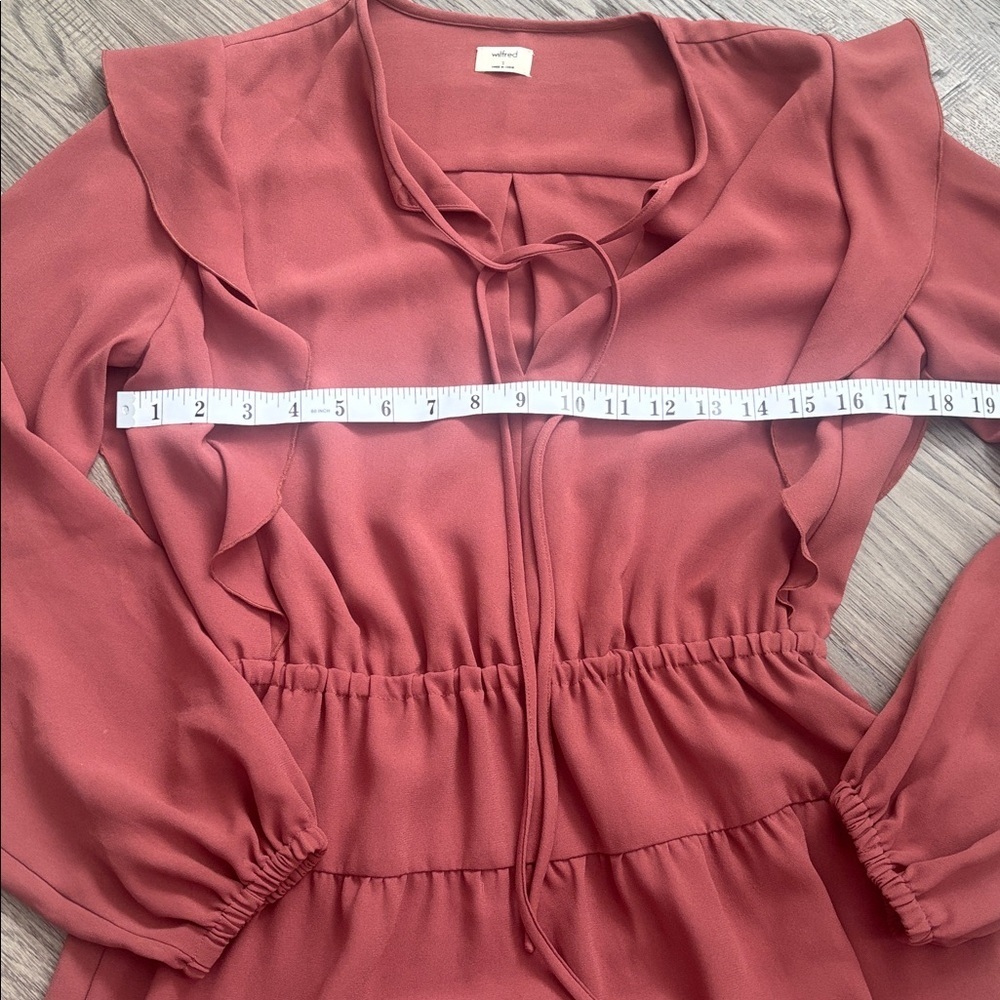 Wilfred | Aritzia Marvelle Ruffled Long Sleeve Dress in Burgundy Size Small - Picture 6 of 14